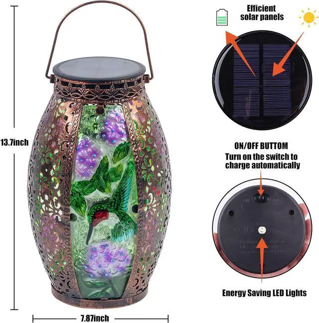 Alt view image 4 of 7 - Solar Lanterns Outdoor Waterproof, Hummingbird Gifts for Women Garden Decor
