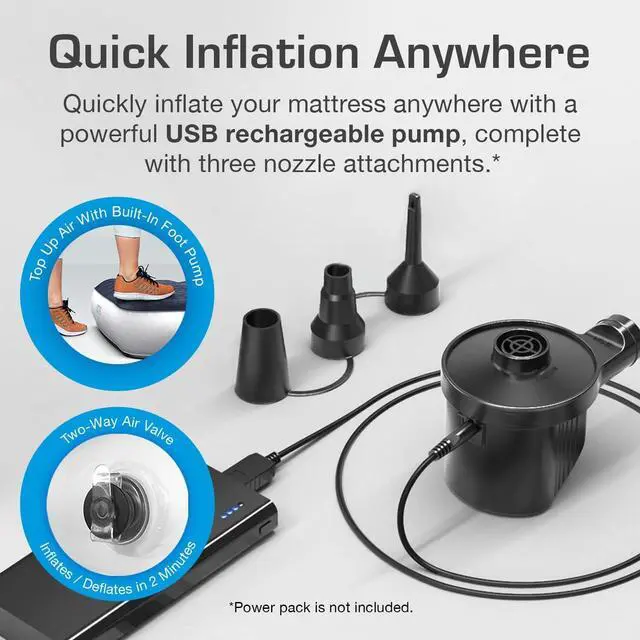 Alt view image 3 of 7 - Active Era Luxury Camping Air Mattress with Built in Pump - Queen, USB Rechargeable Pump, Travel Bag for Tent Camping