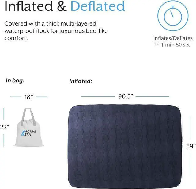 Alt view image 7 of 7 - Active Era Luxury Camping Air Mattress with Built in Pump - Queen, USB Rechargeable Pump, Travel Bag for Tent Camping