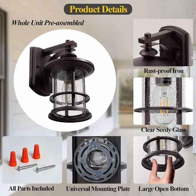 Alt view image 5 of 7 - MICSIU 100W Max Vintage Farmhouse Oil Rubbed Bronze Outdoor Wall Light