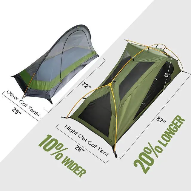 Alt view image 3 of 7 - Night Cat Camping Cot Tent - Waterproof 1-Person Off-Ground Combo Cot Bed for Adults Portable Easy Set-up Tent Green 27.5'' Width