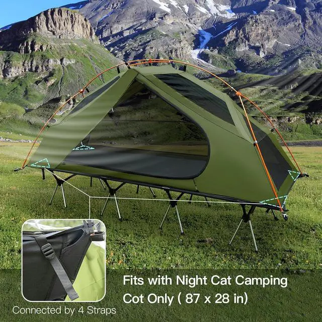 Alt view image 4 of 7 - Night Cat Camping Cot Tent - Waterproof 1-Person Off-Ground Combo Cot Bed for Adults Portable Easy Set-up Tent Green 27.5'' Width