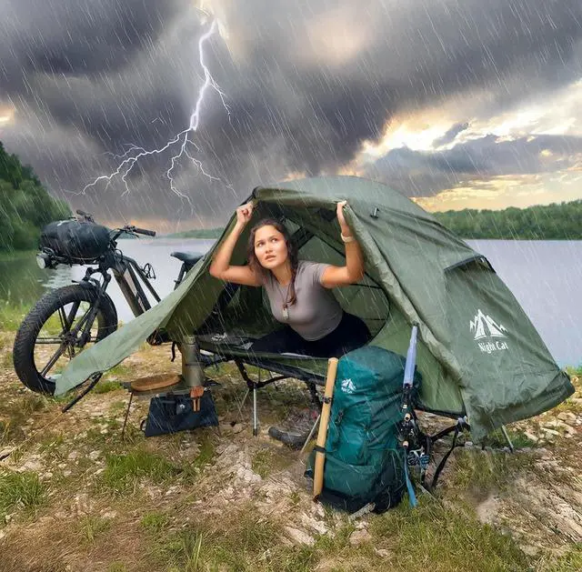 Alt view image 6 of 7 - Night Cat Camping Cot Tent - Waterproof 1-Person Off-Ground Combo Cot Bed for Adults Portable Easy Set-up Tent Green 27.5'' Width