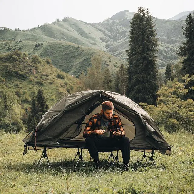Alt view image 7 of 7 - Night Cat Camping Cot Tent - Waterproof 1-Person Off-Ground Combo Cot Bed for Adults Portable Easy Set-up Tent Green 27.5'' Width