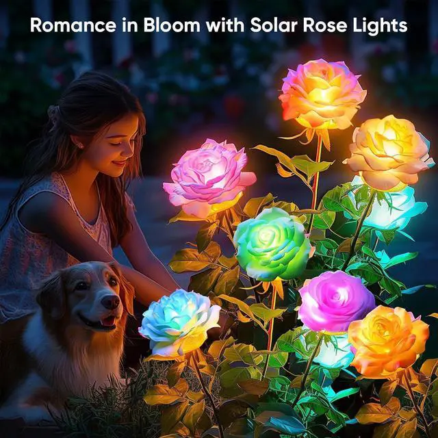 Alt view image 3 of 6 - Solar Flower Lights Rose Decor: 6 Pack Solar Garden Lights Outdoor