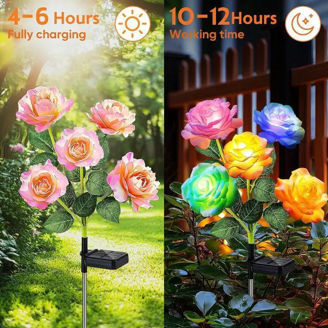 Alt view image 4 of 6 - Solar Flower Lights Rose Decor: 6 Pack Solar Garden Lights Outdoor