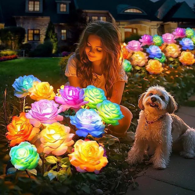 Alt view image 6 of 6 - Solar Flower Lights Rose Decor: 6 Pack Solar Garden Lights Outdoor