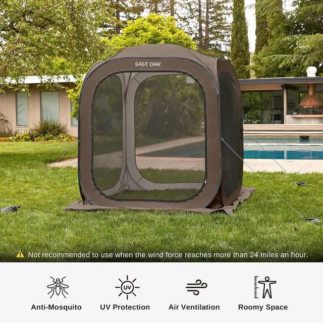 Alt view image 2 of 7 - East Oak Screen House Tent Pop-Up, Portable Screen Room Canopy Instant Screen Tent 6 x 6 FT with Carry Bag for Patio, Backyard, Deck & Outdoor Activities, Beige
