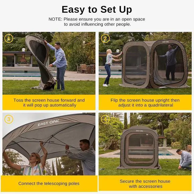 Alt view image 3 of 7 - East Oak Screen House Tent Pop-Up, Portable Screen Room Canopy Instant Screen Tent 6 x 6 FT with Carry Bag for Patio, Backyard, Deck & Outdoor Activities, Beige