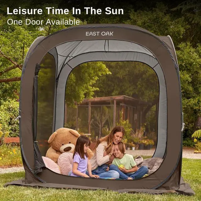 Alt view image 5 of 7 - East Oak Screen House Tent Pop-Up, Portable Screen Room Canopy Instant Screen Tent 6 x 6 FT with Carry Bag for Patio, Backyard, Deck & Outdoor Activities, Beige