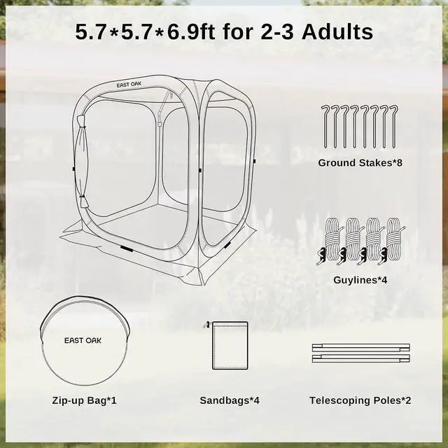 Alt view image 6 of 7 - East Oak Screen House Tent Pop-Up, Portable Screen Room Canopy Instant Screen Tent 6 x 6 FT with Carry Bag for Patio, Backyard, Deck & Outdoor Activities, Beige