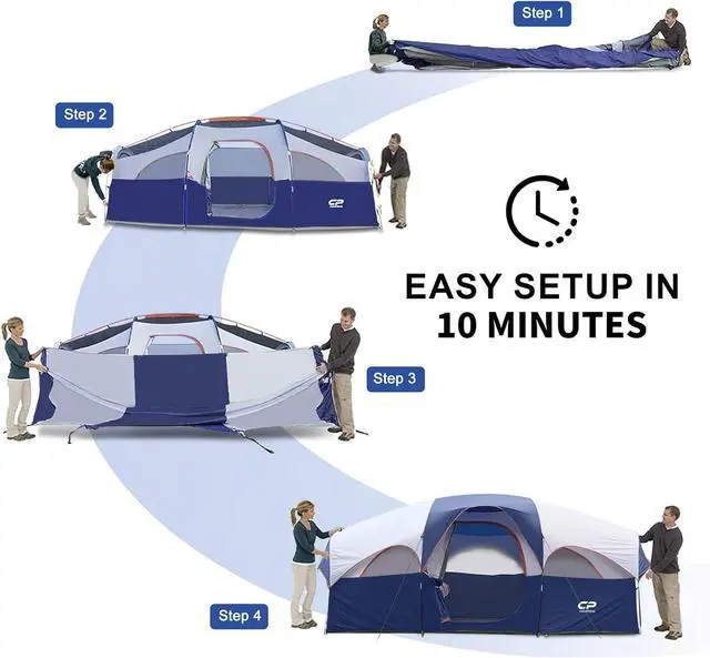 Alt view image 2 of 7 - CAMPROS CP 8 Person Camping Tent, Room Divider, Rainfly, Weather Resistant