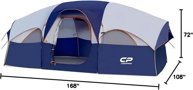 Alt view image 7 of 7 - CAMPROS CP 8 Person Camping Tent, Room Divider, Rainfly, Weather Resistant