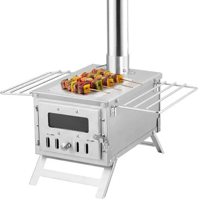 Alt view image 4 of 7 - VEVOR Camping Wood Stove Stainless Steel Camping Tent Stove, Portable Wood Burning Stove with Chimney Pipes & Gloves, 640in³Firebox Hot Tent Stove for Outdoor Cooking and Heating with 8 Pipes