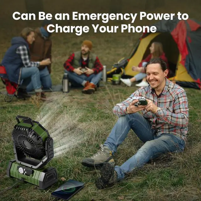 Alt view image 5 of 7 - Odoland 30000mAh Camping Fan with LED Lantern, Rechargeable Battery Fan
