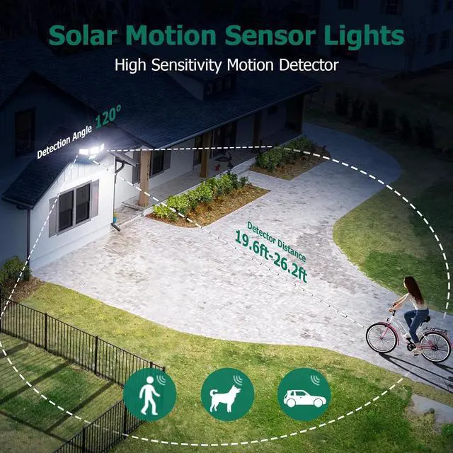 Alt view image 4 of 7 - 4500LM Solar Lights Outdoor, 4 Adjustable Heads Motion Sensor Lights, 3 Modes, 6500K, IP65 Waterproof Solar Security Wall Lights, Remote Control Flood Lights, Garden, Outside, Backyard, 2 Pack