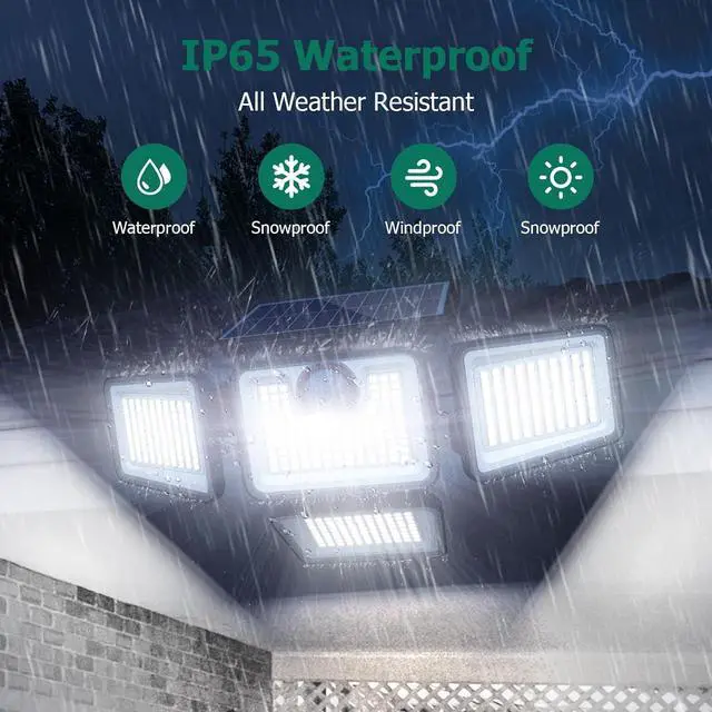 Alt view image 6 of 7 - 4500LM Solar Lights Outdoor, 4 Adjustable Heads Motion Sensor Lights, 3 Modes, 6500K, IP65 Waterproof Solar Security Wall Lights, Remote Control Flood Lights, Garden, Outside, Backyard, 2 Pack