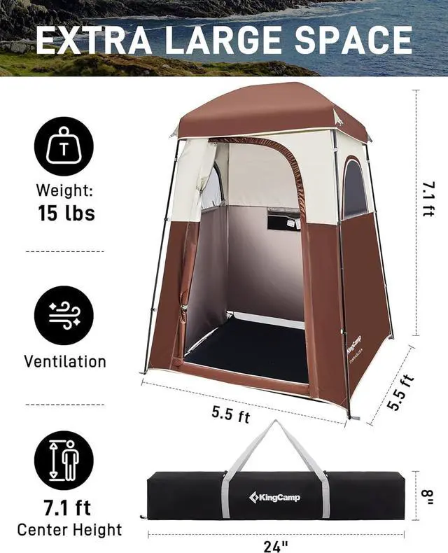 Alt view image 2 of 7 - KingCamp Shower Tent, Portable Privacy Tent Outdoor Camping 1/2 Room Toilet Tents with Shower Bag & Dressing Room for Beach, Camping & Hiking