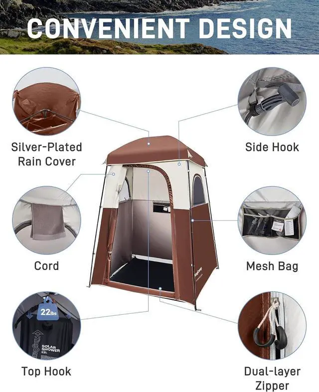 Alt view image 3 of 7 - KingCamp Shower Tent, Portable Privacy Tent Outdoor Camping 1/2 Room Toilet Tents with Shower Bag & Dressing Room for Beach, Camping & Hiking