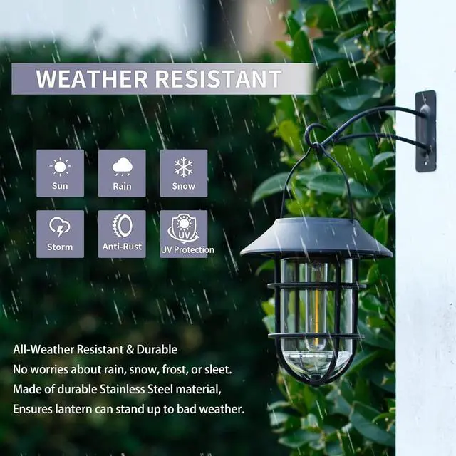 Alt view image 4 of 7 - Solar Lantern Hanging Solar Lights Outdoor, Waterproof Metal Wall Lantern with Hooks, Outdoor Wall Lights for Porch, Patio Yard Garden Decor, No Wiring Required, 2 Pack