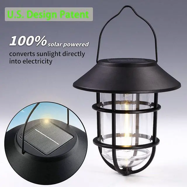 Alt view image 5 of 7 - Solar Lantern Hanging Solar Lights Outdoor, Waterproof Metal Wall Lantern with Hooks, Outdoor Wall Lights for Porch, Patio Yard Garden Decor, No Wiring Required, 2 Pack