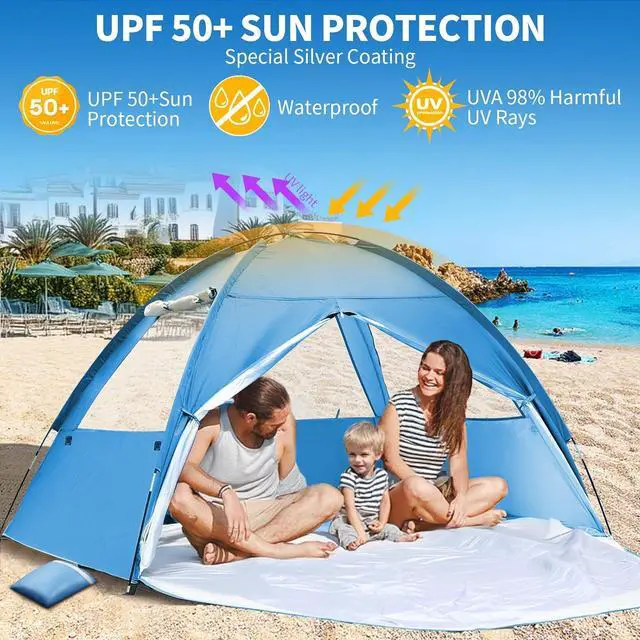 Alt view image 3 of 7 - COVACURE Beach Tent Sun Shelter UPF 50+ UV Protection for 3-4 Person-Blue