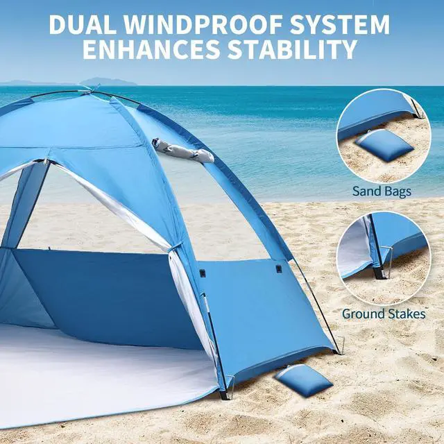 Alt view image 5 of 7 - COVACURE Beach Tent Sun Shelter UPF 50+ UV Protection for 3-4 Person-Blue