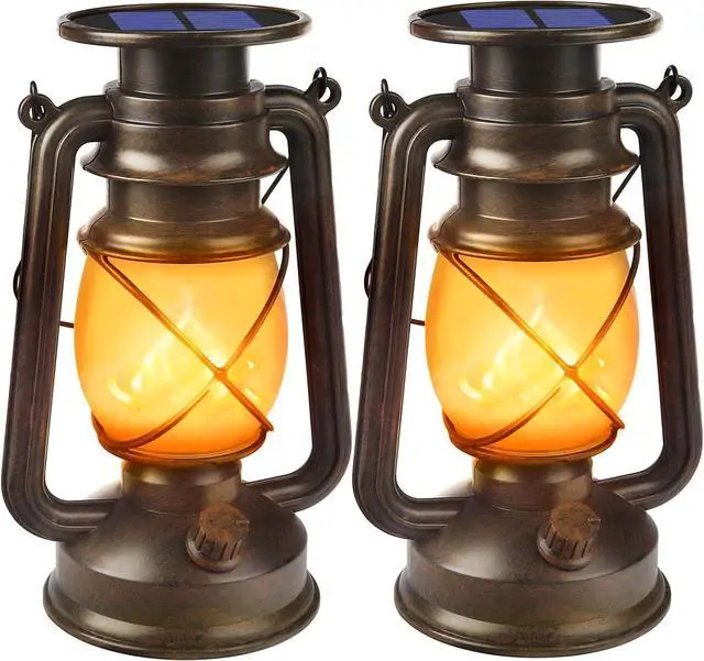 Main image of Solar Lanterns Outdoor Waterproof, 2 Pack Bronze Flickering Flame Lights