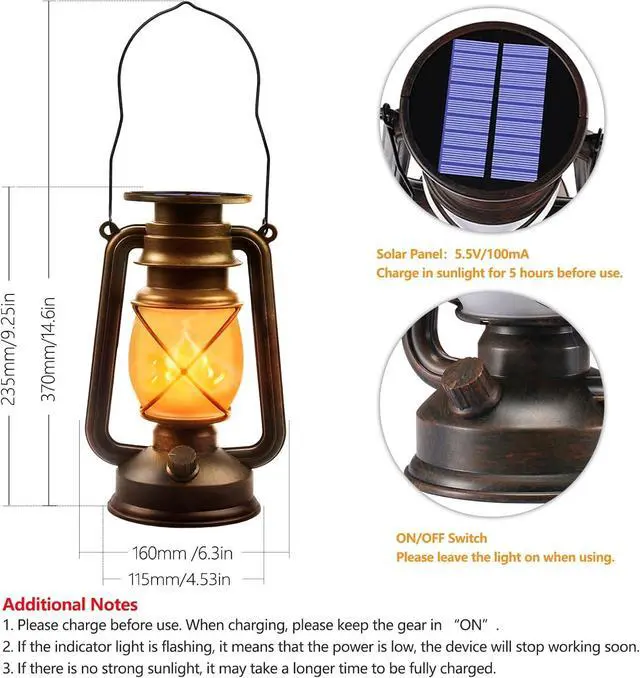 Alt view image 2 of 7 - Solar Lanterns Outdoor Waterproof, 2 Pack Bronze Flickering Flame Lights