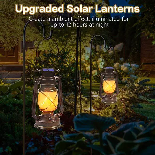 Alt view image 6 of 7 - Solar Lanterns Outdoor Waterproof, 2 Pack Bronze Flickering Flame Lights