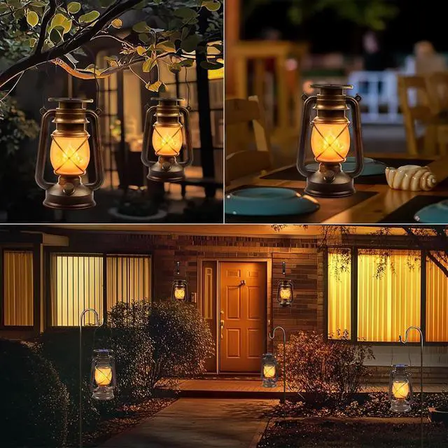 Alt view image 5 of 7 - Solar Lanterns Outdoor Waterproof, 2 Pack Bronze Flickering Flame Lights