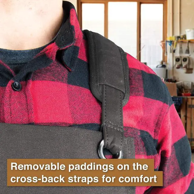 Alt view image 4 of 7 - Hudson Durable Goods Deluxe Edition Waxed Canvas Tool Apron for Men and Women, Heavy Duty Work Apron with Pockets for Tools, Adjustable Crossback Straps - Grey