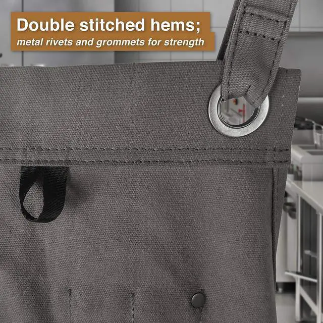 Alt view image 6 of 7 - Hudson Durable Goods Deluxe Edition Waxed Canvas Tool Apron for Men and Women, Heavy Duty Work Apron with Pockets for Tools, Adjustable Crossback Straps - Grey