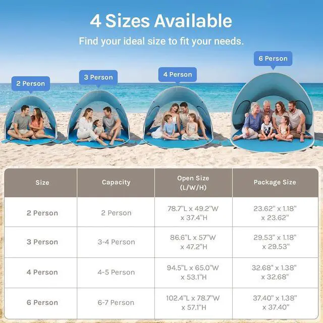 Alt view image 2 of 7 - Wolfwise Pop Up Beach Tent, Easy Setup Sun Shade Shelter Foldable 3 Person