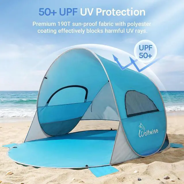 Alt view image 4 of 7 - Wolfwise Pop Up Beach Tent, Easy Setup Sun Shade Shelter Foldable 3 Person