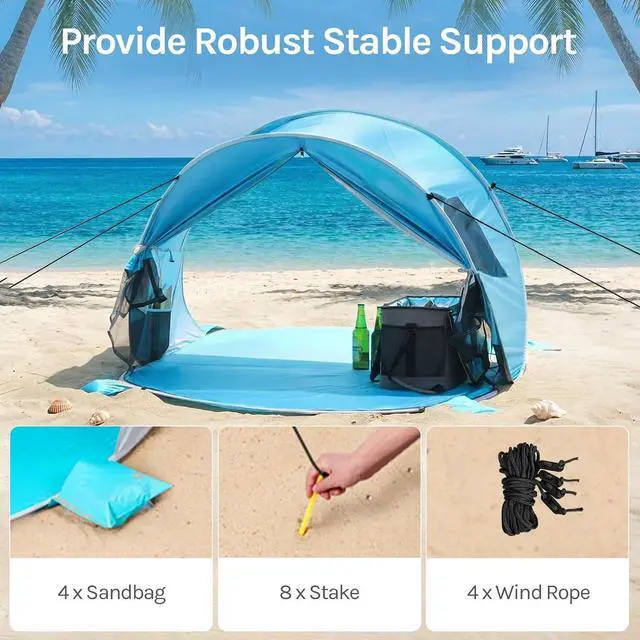 Alt view image 6 of 7 - Wolfwise Pop Up Beach Tent, Easy Setup Sun Shade Shelter Foldable 3 Person