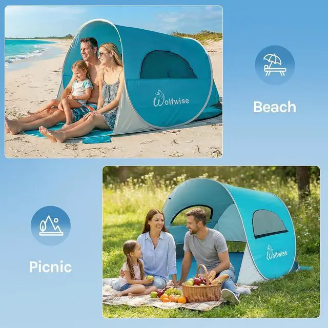 Alt view image 7 of 7 - Wolfwise Pop Up Beach Tent, Easy Setup Sun Shade Shelter Foldable 3 Person