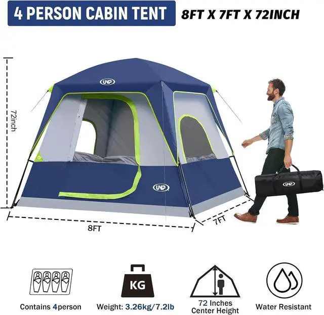 Alt view image 2 of 6 - UNP 2/4/6/8 Person Tent, Portable Cabin Tent, Camping Tent 4-Person Easy Set Up, Waterproof with Top Rainfly for Outdoor Camping/Hiking