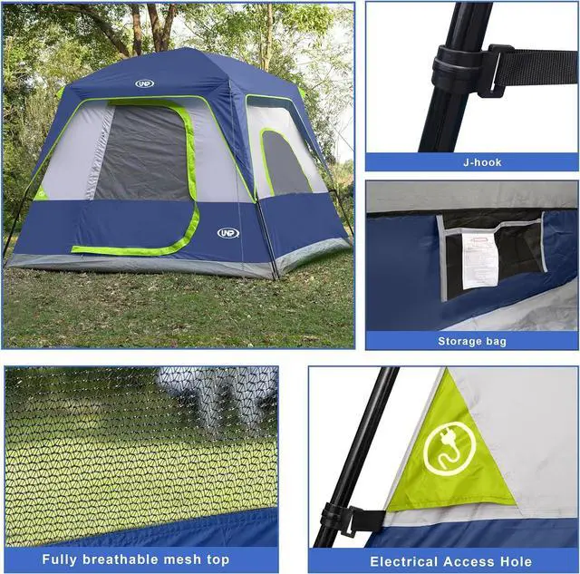 Alt view image 4 of 6 - UNP 2/4/6/8 Person Tent, Portable Cabin Tent, Camping Tent 4-Person Easy Set Up, Waterproof with Top Rainfly for Outdoor Camping/Hiking