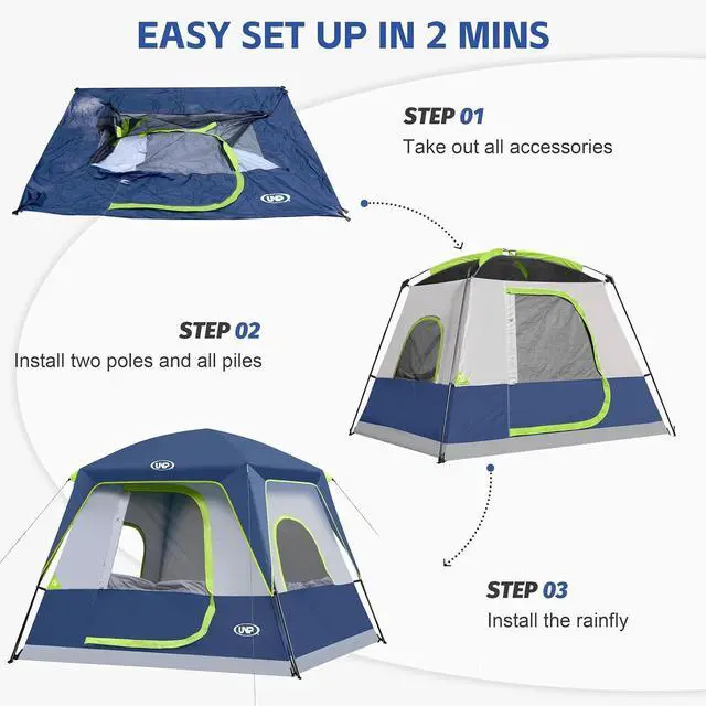 Alt view image 5 of 6 - UNP 2/4/6/8 Person Tent, Portable Cabin Tent, Camping Tent 4-Person Easy Set Up, Waterproof with Top Rainfly for Outdoor Camping/Hiking