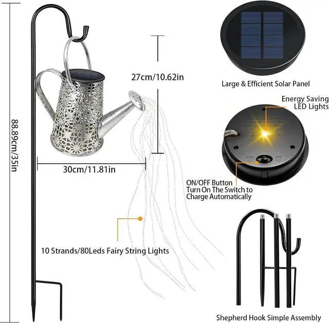Alt view image 3 of 7 - VOOKRY Solar Watering Can Lights, Large Retro Metal Hanging Solar Lights Outdoor Waterproof, Gifts for Women Mom Grandma Birthday, Outside Yard Garden Porch Lawn Patio Decoration, Warm White