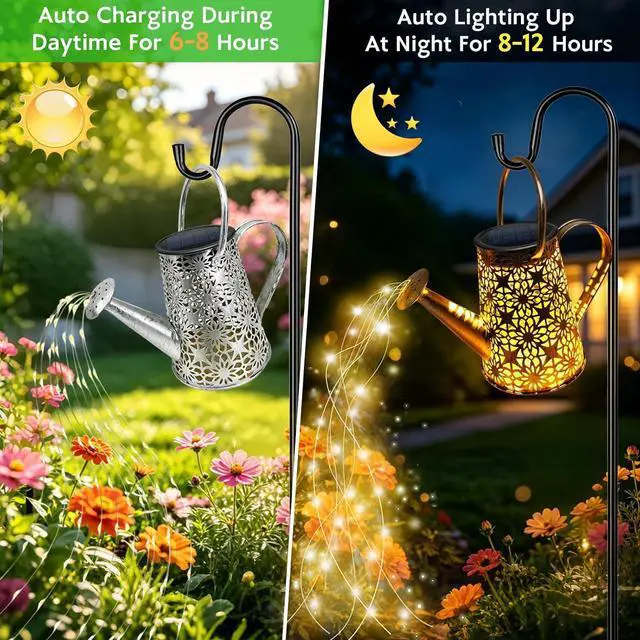 Alt view image 7 of 7 - VOOKRY Solar Watering Can Lights, Large Retro Metal Hanging Solar Lights Outdoor Waterproof, Gifts for Women Mom Grandma Birthday, Outside Yard Garden Porch Lawn Patio Decoration, Warm White
