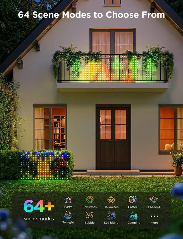 Alt view image 5 of 7 - Govee Outdoor Net Lights, 2.8 * 9.4ft with RGBIC,DIY Functions and 480 LEDs