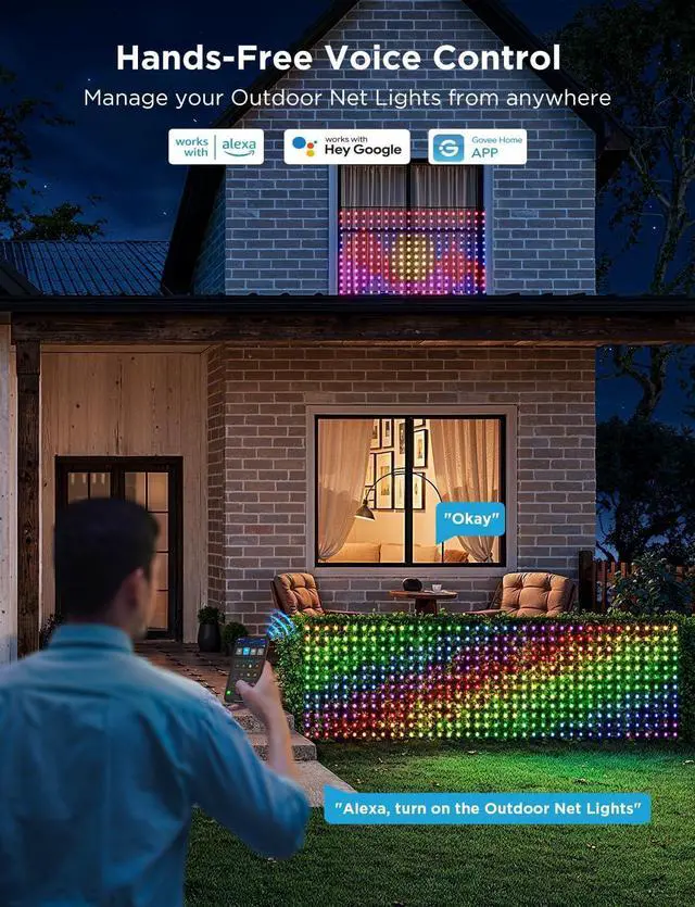 Alt view image 7 of 7 - Govee Outdoor Net Lights, 2.8 * 9.4ft with RGBIC,DIY Functions and 480 LEDs