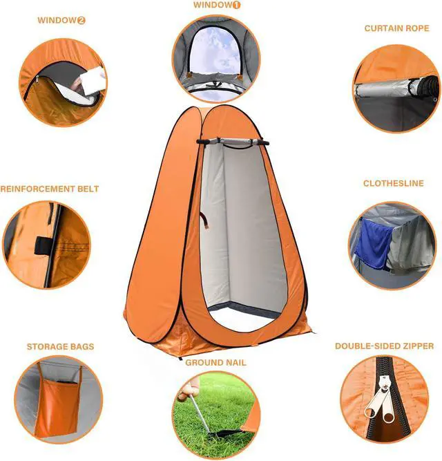 Alt view image 2 of 7 - Anngrowy Pop Up Privacy Shower Tent - Portable Outdoor Camping Bathroom Toilet Changing Dressing Room - UPF40+ Waterproof