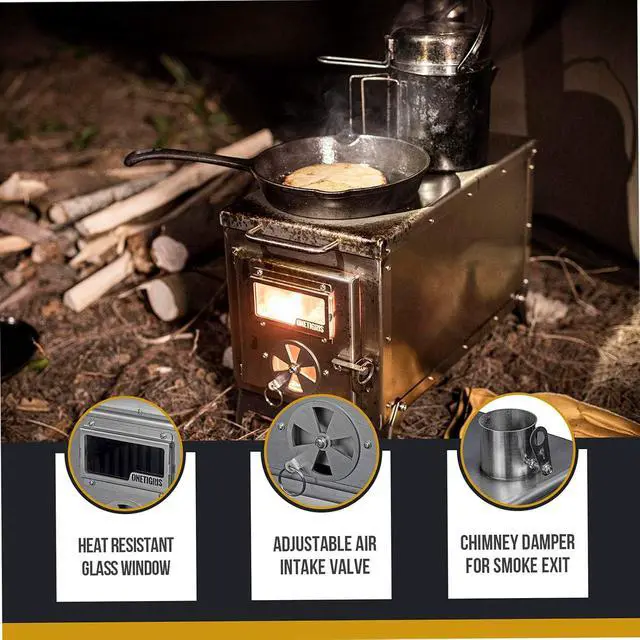 Alt view image 4 of 7 - OneTigris Tiger Roar Tent Stove, Portable Wood Burning for Winter Camping Hunting and Outdoor Cooking, Pipes Included