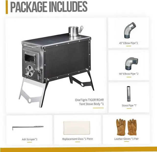 Alt view image 5 of 7 - OneTigris Tiger Roar Tent Stove, Portable Wood Burning for Winter Camping Hunting and Outdoor Cooking, Pipes Included