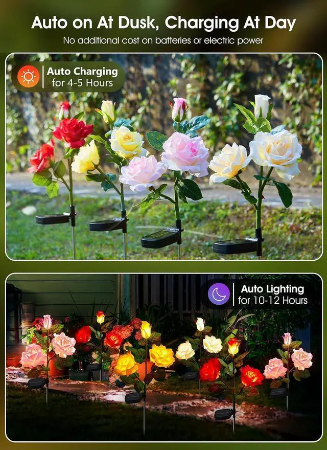Alt view image 2 of 7 - Brightown Solar Garden Lights, 4 Pack LED Rose Flower Lights Waterproof