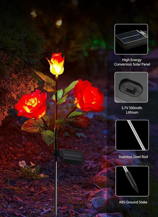 Alt view image 4 of 7 - Brightown Solar Garden Lights, 4 Pack LED Rose Flower Lights Waterproof