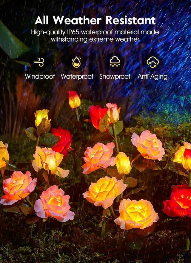 Alt view image 5 of 7 - Brightown Solar Garden Lights, 4 Pack LED Rose Flower Lights Waterproof